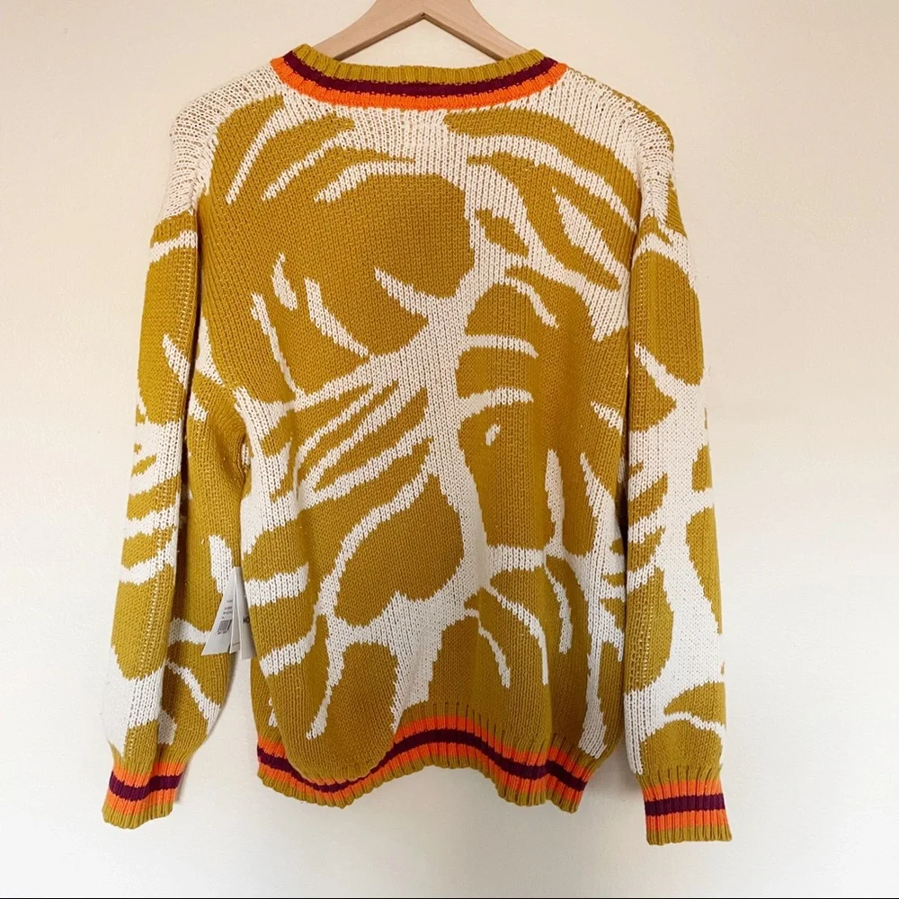 MOTHER The Jumper Wild Palms Sweater Mustard/Cream with Orange/Burgundy Detail - Picture 4 of 5